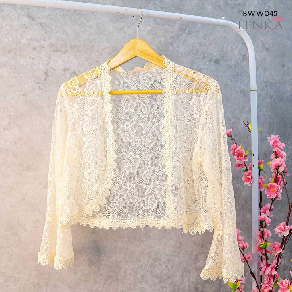 [STOK TERBATAS] OUTWEAR BOLERO PESTA AKSESORIS PENGANTIN RENDA LACE CREAM BWW045