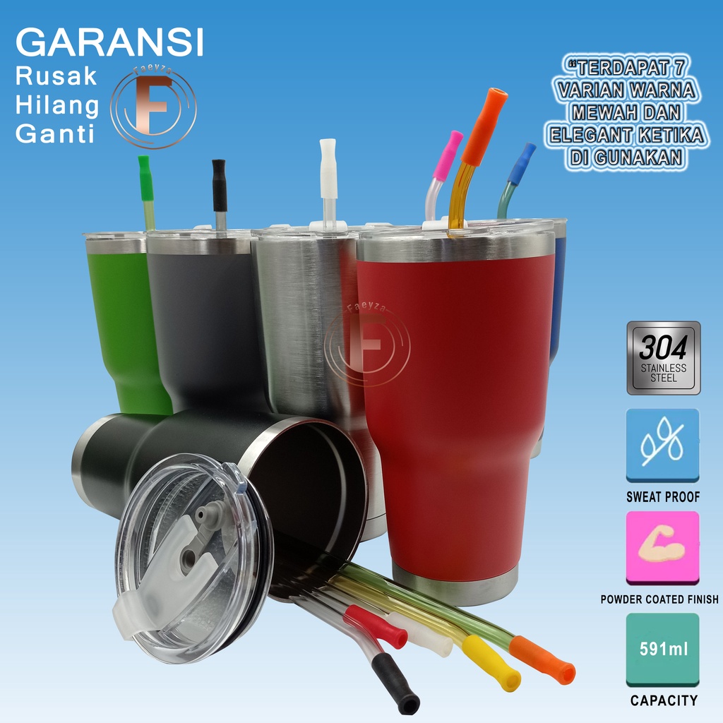 Gelas Tumbler Mug Termos Stainless SUS 304 Sedotan Kaca 30 oz