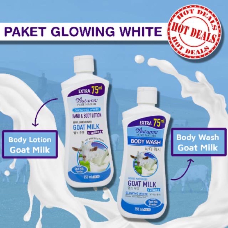 grosir paket glowing white (body wash + lotion) goat milk