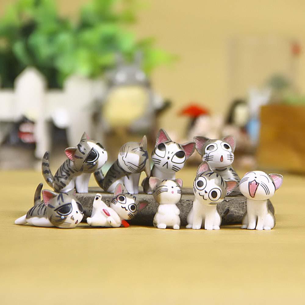 Lanfy Keju Model Kucing Lucu 9 Pcs Patung Miniatur Ornamen DIY Kerajinan Peri Taman Bayi Menemani Mainan
