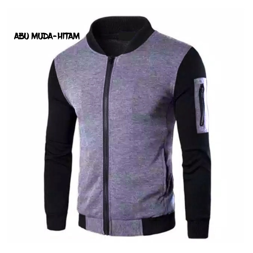 JAKET BOMBER DEWASA PRIA JUMBO FLEECE KOMBINASI MURAH