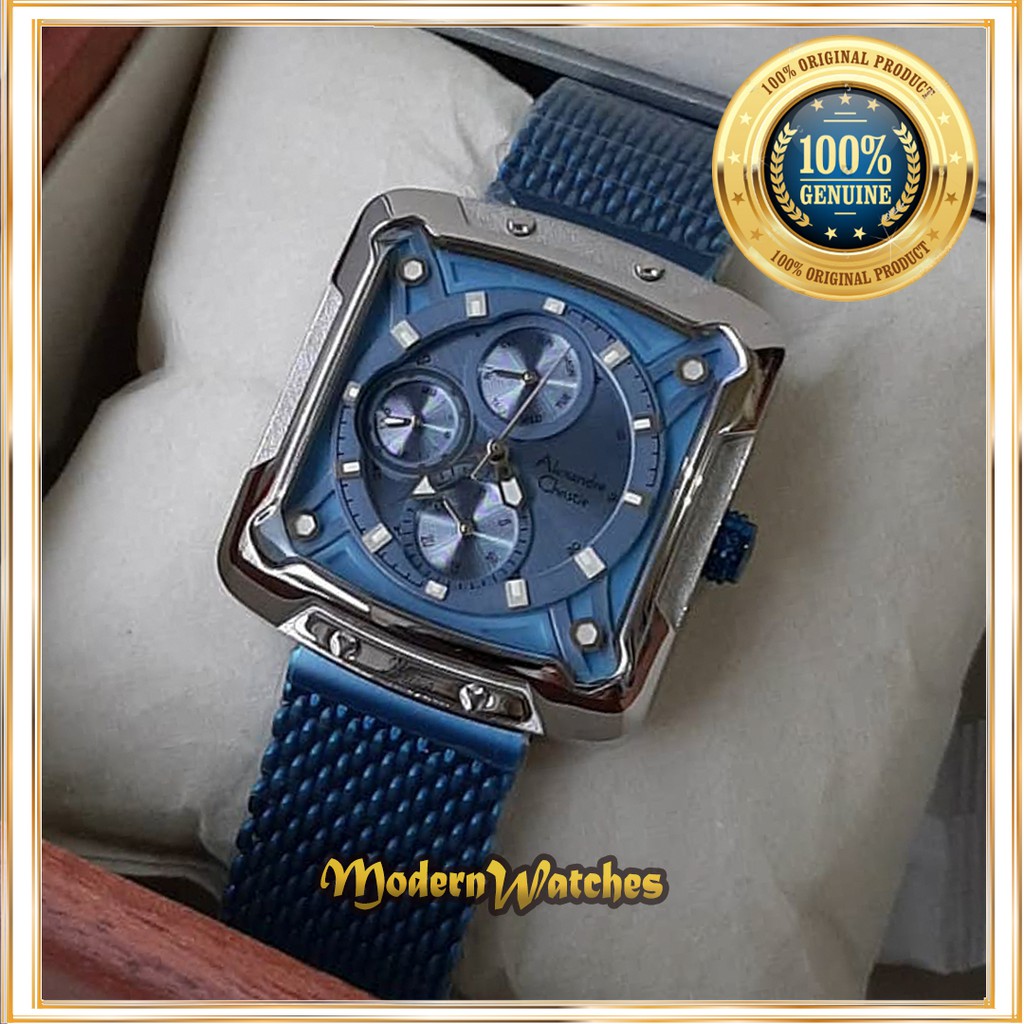 Jam Tangan Original Wanita Terbaru Alexandre Christie AC 3030 Biru Silver Blue Tali Pasir Alexander