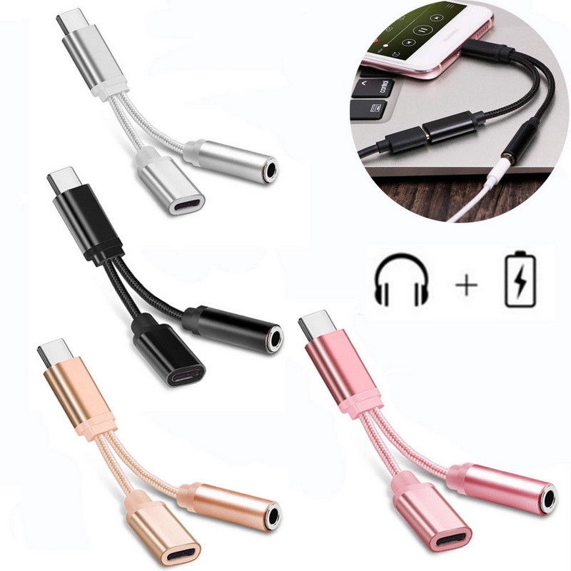 Usb-c Tipe C Ke 3.5mm Aux Audio Jack Chargers Headphone Adapter Splitter Kabel Cas