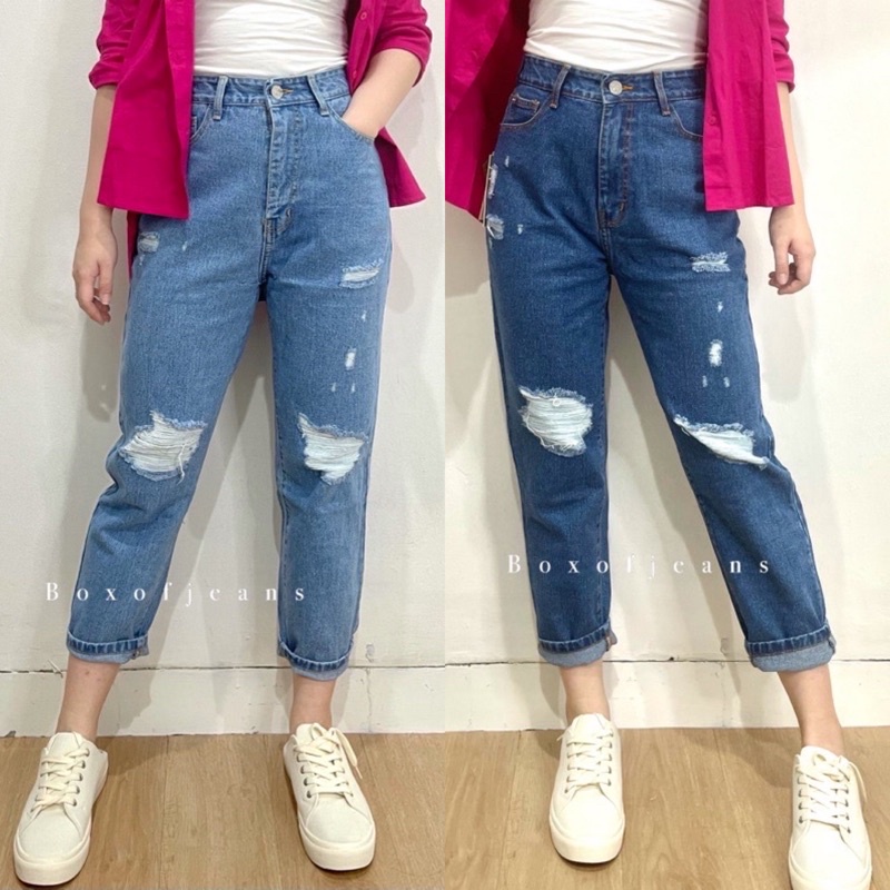 Boxofjeans - GWEN Ripped Boyfriend Jeans - BLUE