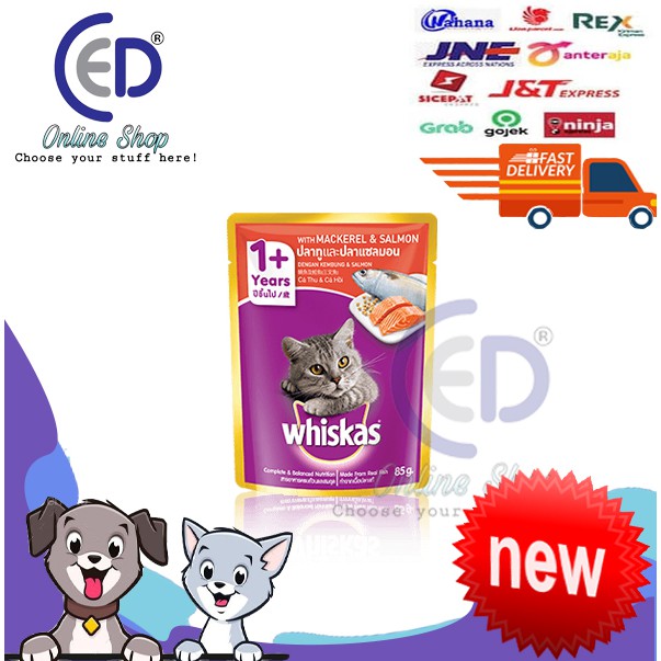 MAKANAN KUCING WHISKAS POUCH MACKEREL SALMON 85GR