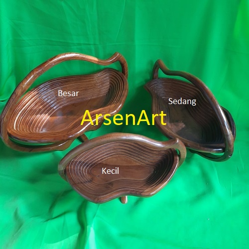 Tempat Buah Spiral Bentuk Mangga Bahan Kayu Jati Hiasan Meja Kwalitas Oke Dijual Bijian dan Set 3 pcs