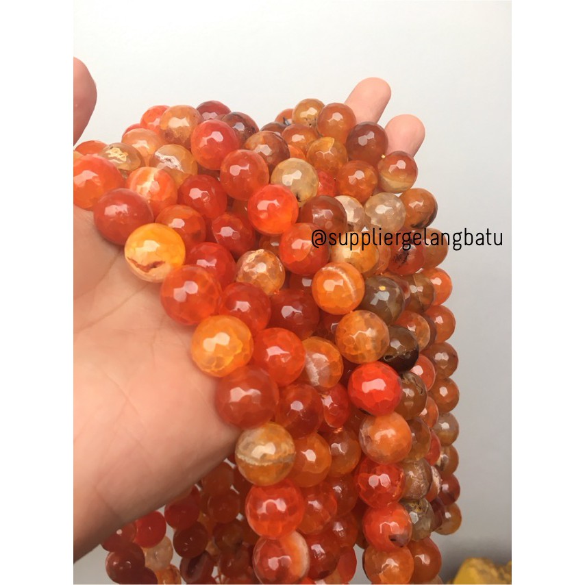 Batu Carnelian serat orange 14mm CUTTING natural oren bahan alam craft trending pria wanita kekinian