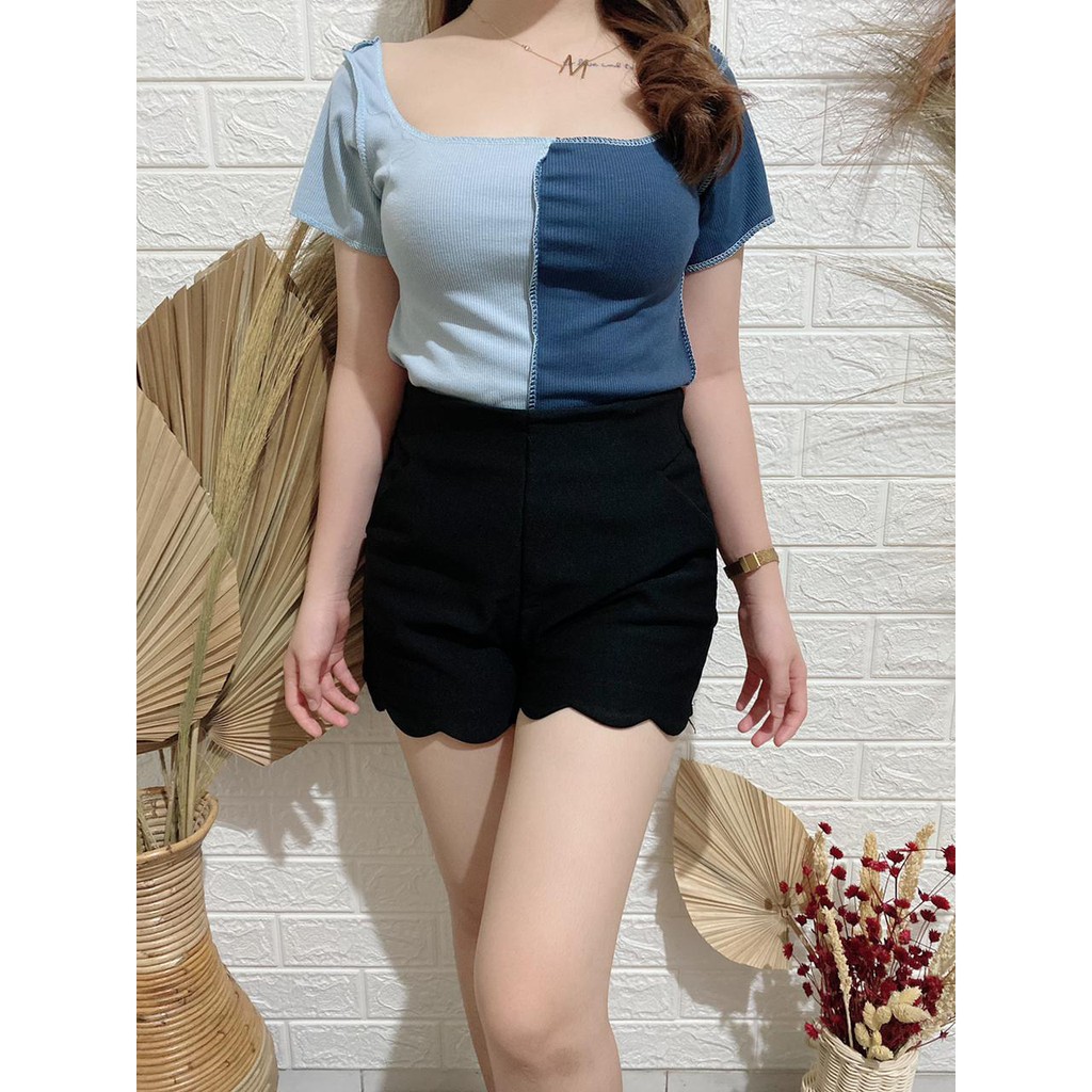 Crop Wanita Korea Sellier Combi Croptop