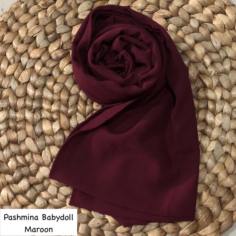 PASHMINA CERUTY BABYDOLL PREMIUM JAHIT TEPI Hijab Jilbab-Burgundi (maron ati)