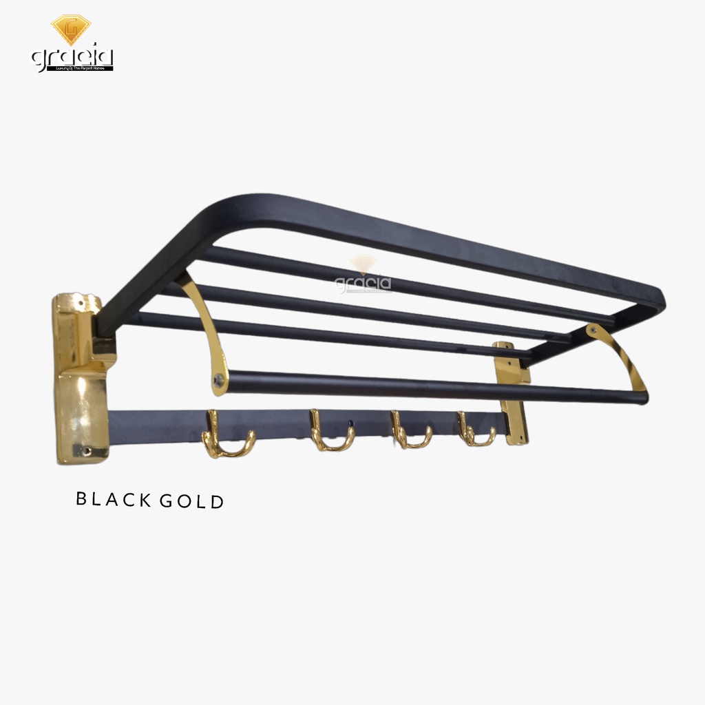 Gantungan handuk lipat black gold / Rak handuk Gold Stainless / Rak handuk Hotel Rak Handuk Apartement Rak Handuk Rumah Minimalist