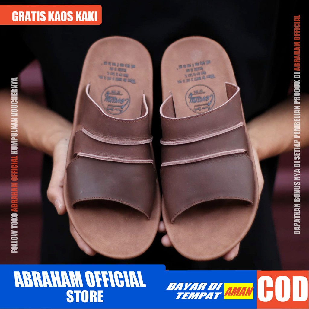 ABRHM TAIM Sandal Kulit Pri Sendal slop Casual Original