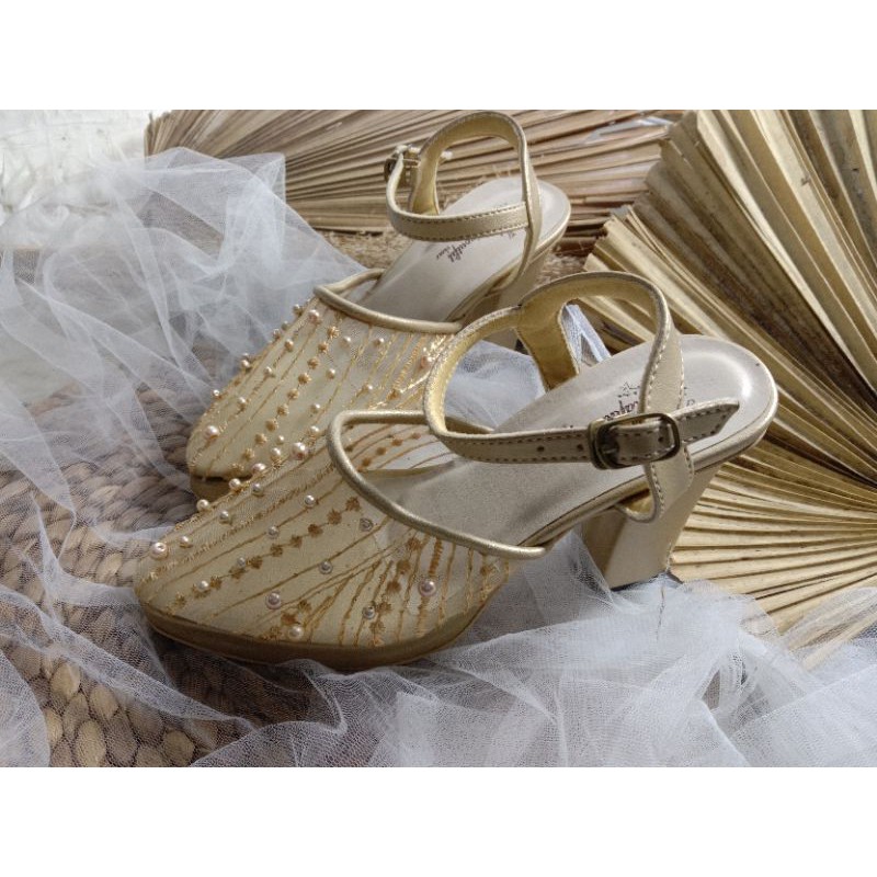 sepatu purri gold brukat wanita sepatu wedding wanita 9cm hak tahu