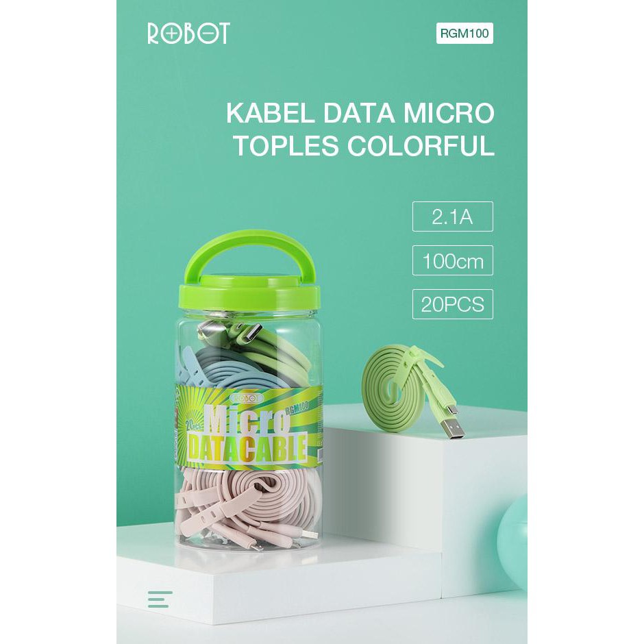 ROBOT RGM100 Kabel Micro 2.1A 1M Data Cable （1 Toples isi 20 pcs) - Garansi Resmi 1 Tahun