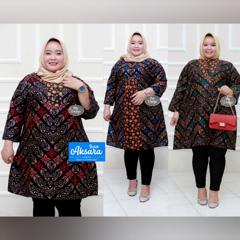 Ori Aksara Batik - Dress / Tunik Batik Wanita Modern Murah Ukuran Besar Big Size Super jumbo LD140cm