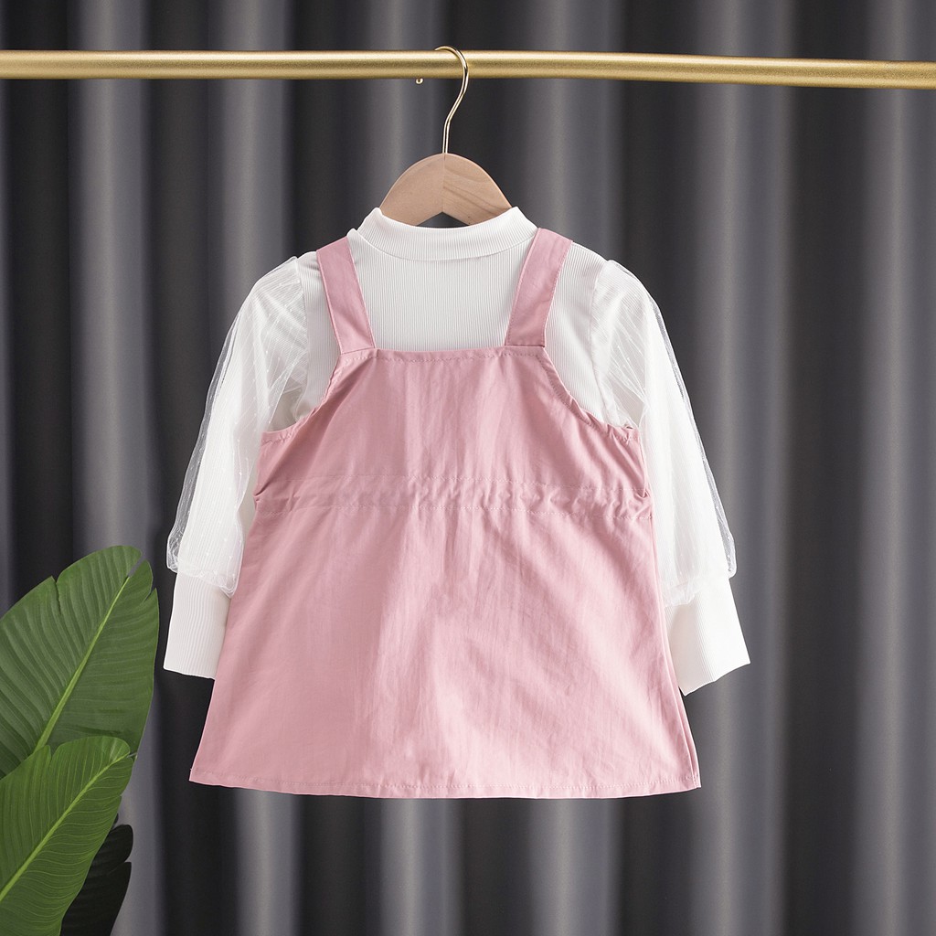 Dress Overall Anak Perempuan Kaos Panjang Renda Import Korea Style 2-6 Tahun Anak Cewek-5
