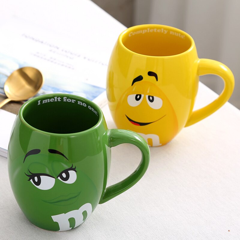 M&m coffee mugs cute expression cups and mugs cartoon large capacity