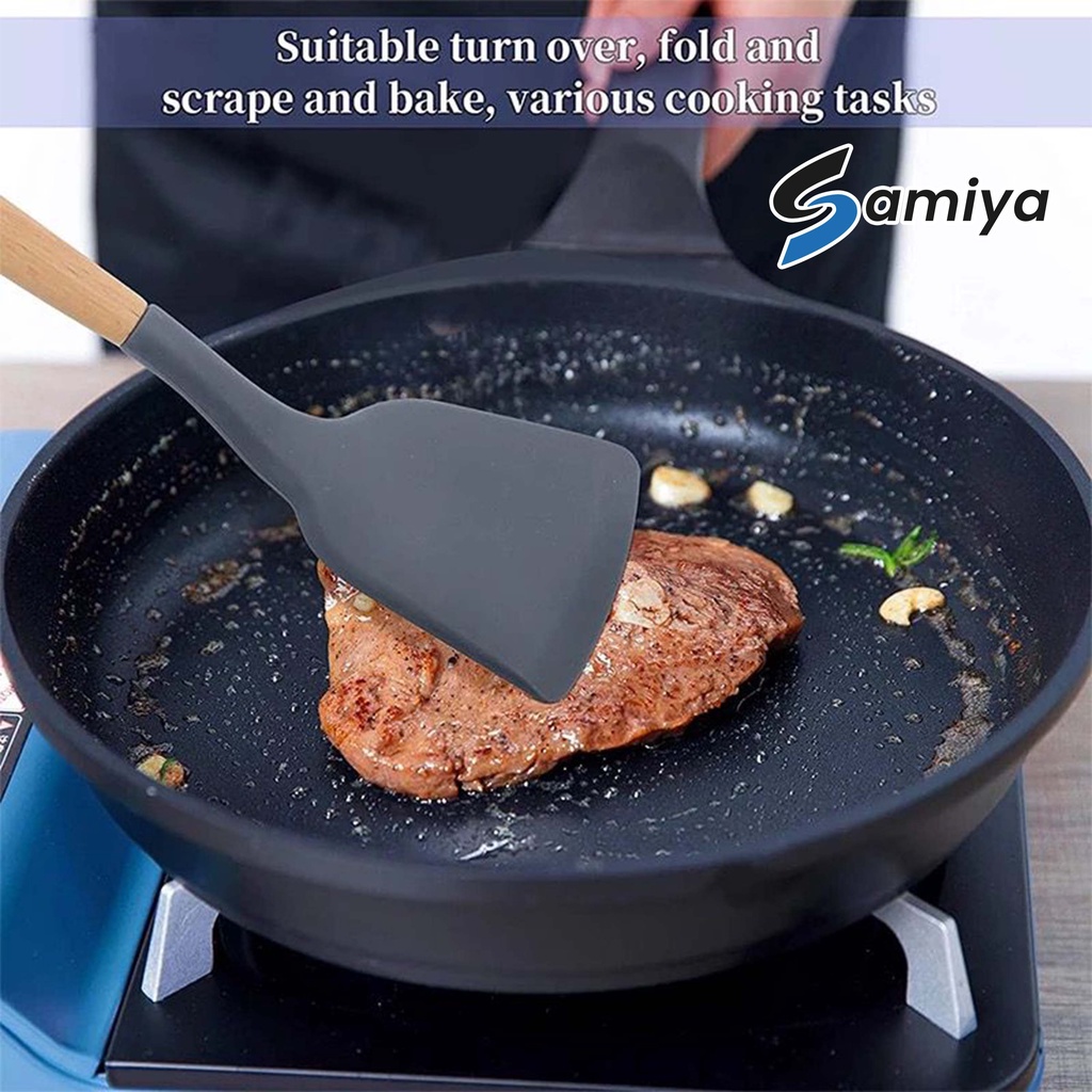 spatula silikon gagang kayu tahan panas / alat masak sodet sutil silicone wood handle top quality