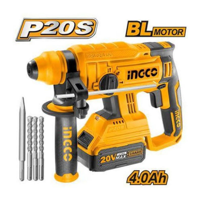 MESIN BOR ROTARY BATERAI CORDLESS 20V BRUSHLESS T-CRHL12201 BONUS 2 SET SARUNG TANGAN INGCO