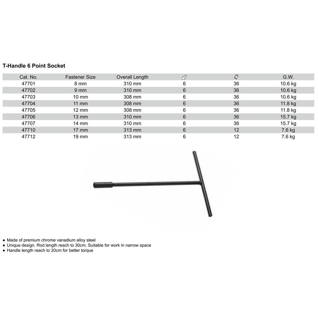 Kunci T 6PT Socket 11 mm T-Handle 47704 SATA TOOLS