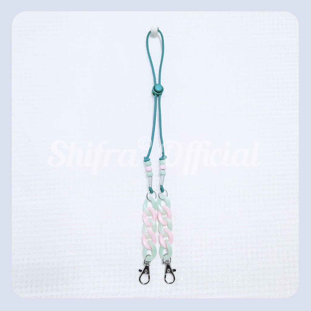Shifra Tali Gantung Masker Leher Dengan Tali Karet Elastis Kombinasi Stopper Variasi Rantai Colorful