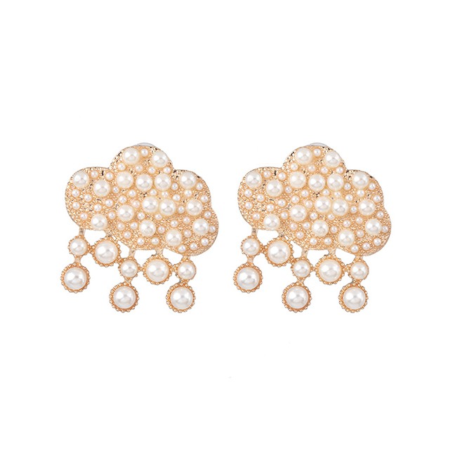 LRC Anting Tusuk Fashion Water Drop Alloy Pearl Stud Earrings  F87576