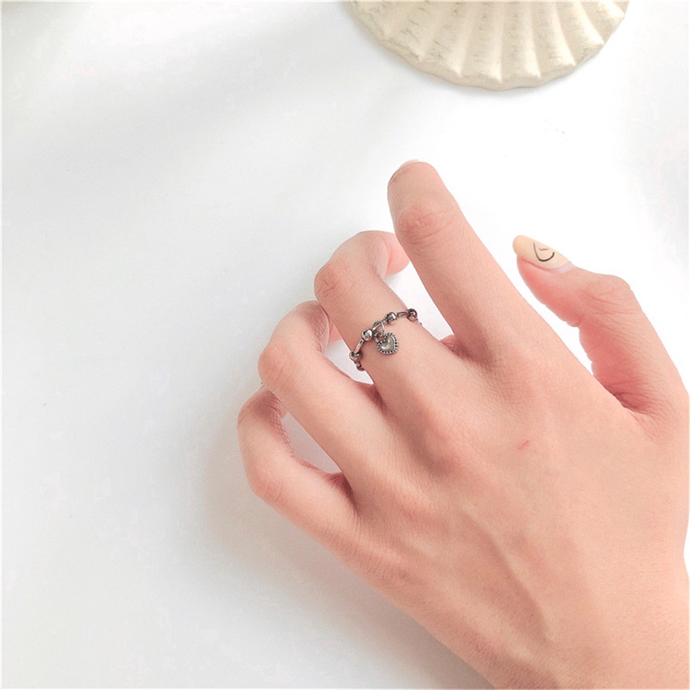 【COD Tangding】Retro Punk Heart Shape Pendant Rings Korea New Fashion Accessory