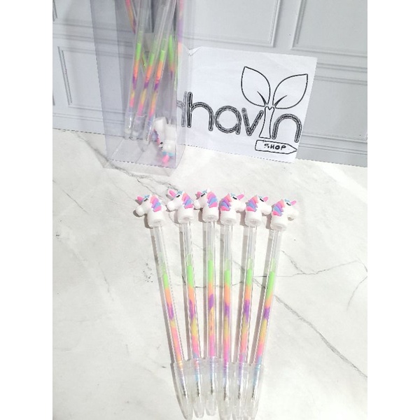 (12pc) pen gel PELANGI highlighter/pen gel warna/pulpen gel fancy/bolpen lucu PELANGI RAINBOW-UNICORN