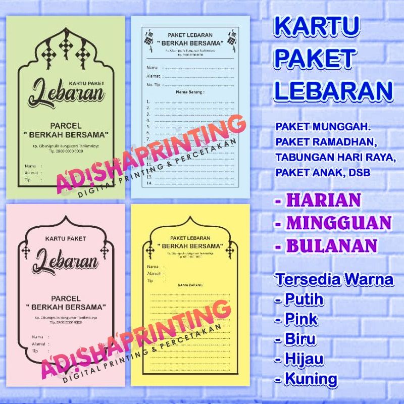 KARTU PAKET LEBARAN/ARISAN/IURAN/DLL(BISA CUSTOM JUGA) TANPA PO 1 HARI JADI