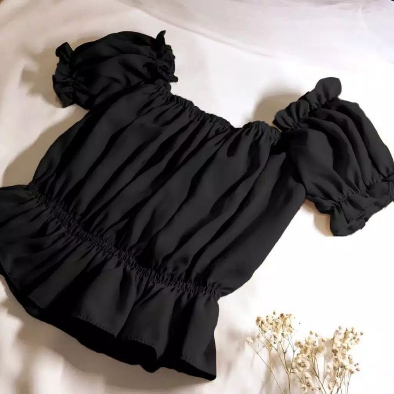 Ready Pakaian Wanita, Blouse crop lengan pendek baju atasan wanita sabrina warna hitam