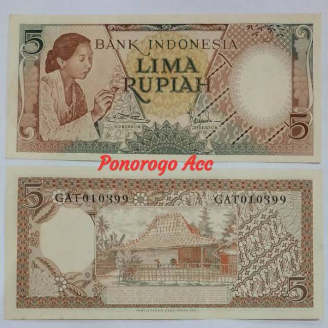 (GRESS / BARU) Uang kuno 5 rupiah pekerja uang kuno asli uang kuno indonesia uang kuno tahun 1958