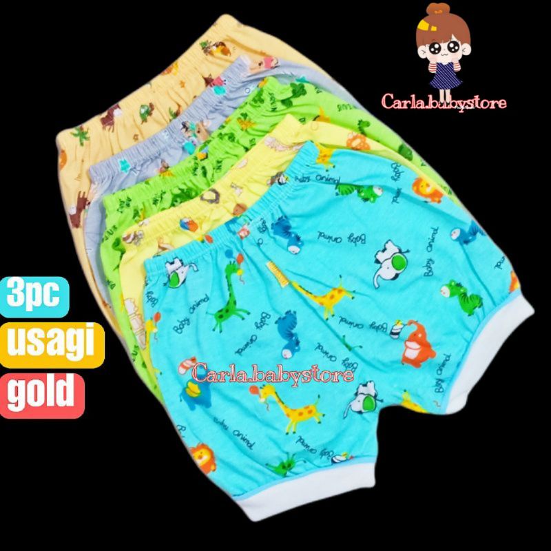 3pc-celana pendek Usagi gold full print / celana pendek bayi Usagi/ celana Usagi pendek full print /