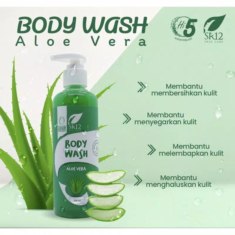 Body Wash SR12 Sabun Mandi Herbal BPOM Badan Wangi Bersih dan Segar Aroma Relaksasi Aloe Vera 250 ml