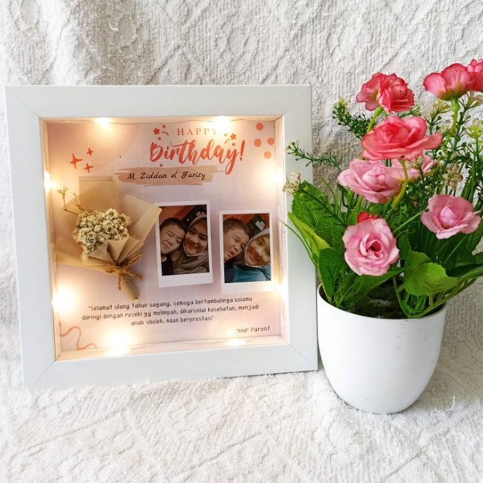 FLOWER IN FRAME GIFT BOX FRAME BINGKAI 3D CUSTOM KADO ULANG TAHUN / ANNIVERSARY / WEDDING / WISUDA