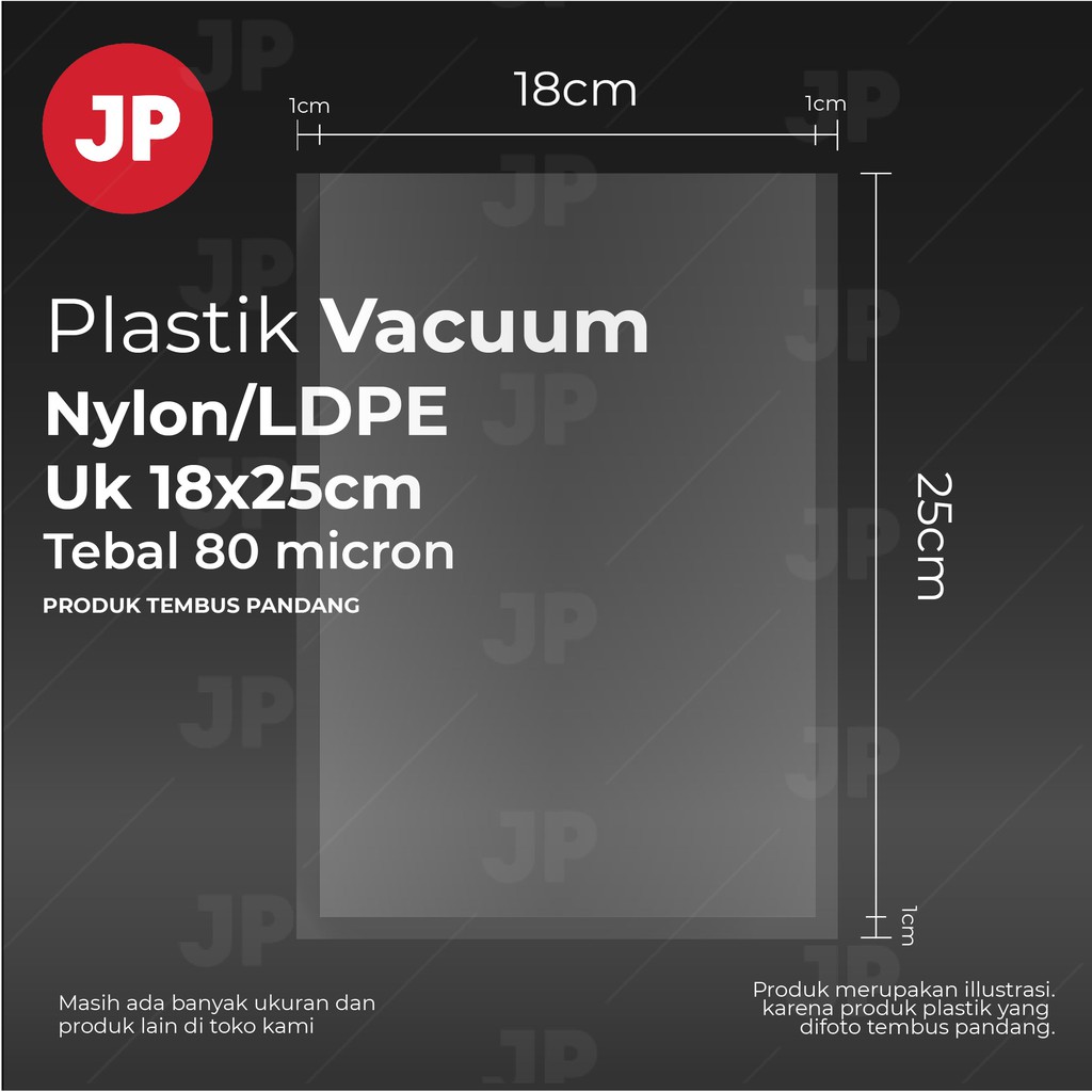 Plastik laminasi Vakum Vacum Vacuum kemasan makanan  Nylon/LDPE Tebal 80 Micron Uk 18x25cm isi 50 pcs/pack