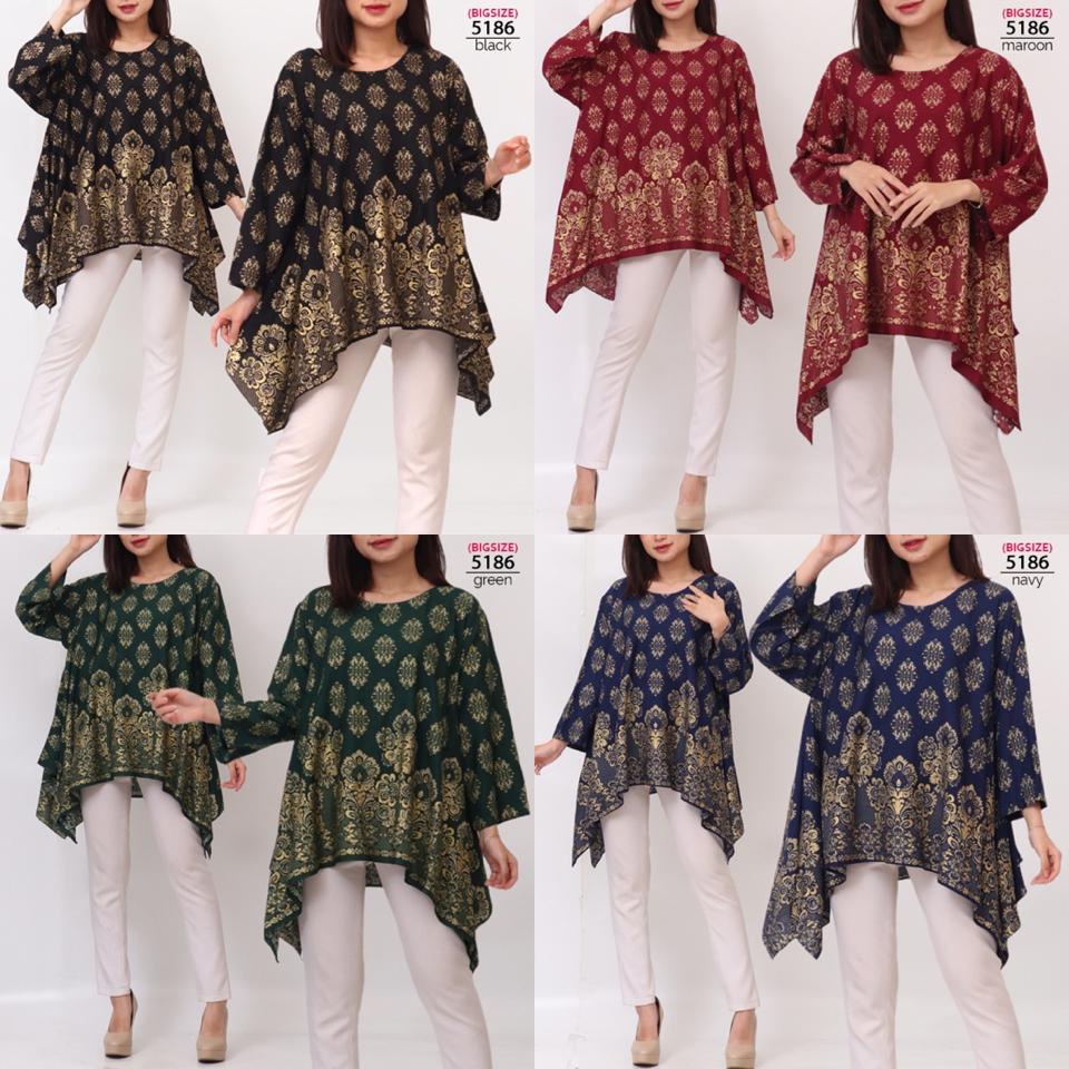 BAJU ATASAN BLOUSE BLUS BATIK Wanita JUMBO BIG SIZE LD 130cm Baju ibu hamil BUMIL XXL XXXL Kerja Kan