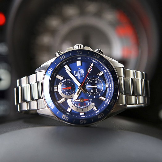 Casio Edifice EFV-590D-2A Silver Blue Jam Tangan Pria Original ORI