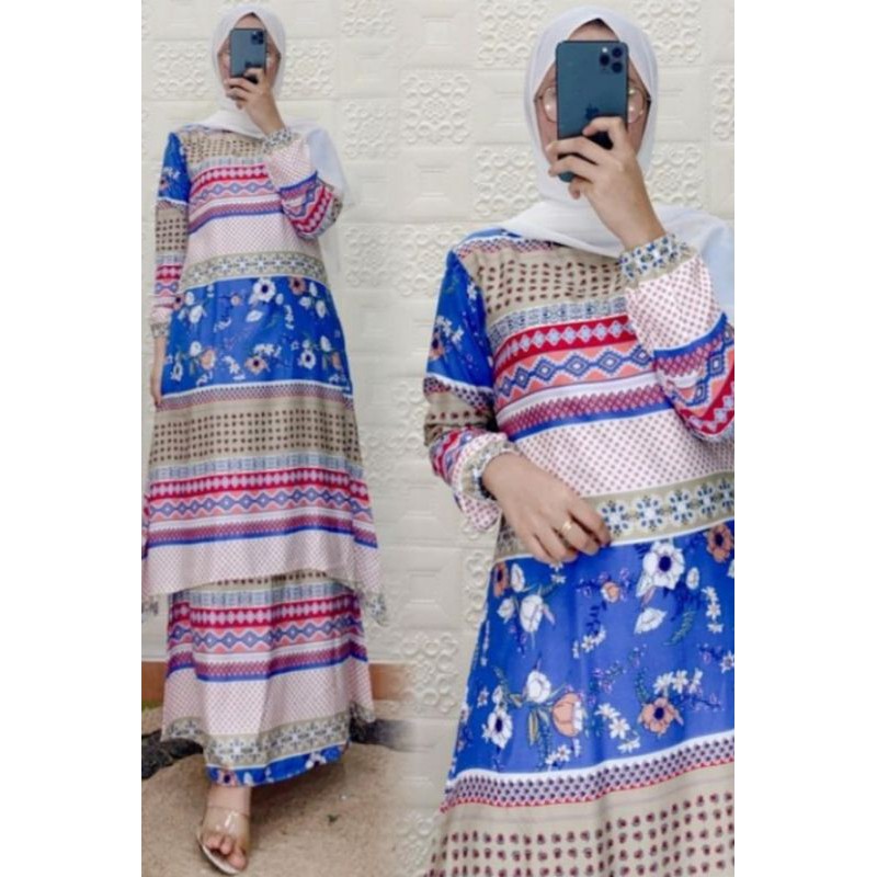 Gamis Malaysia Katun Rayon Motif Baru by Famys Hijab