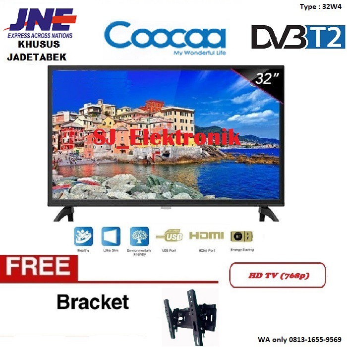 Free Braket LED TV Coocaa 32 Inch 32W4 HD Ready DVB-T2 HDMI USB Movie