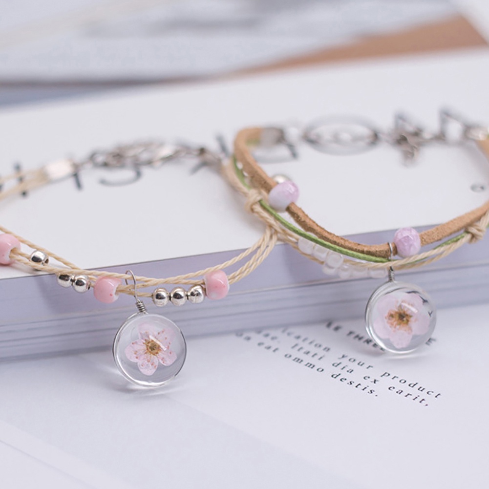 Hu Hu Hu Hu Hu Alat Bantu Pasang Kacamata♡ Gelang Tali Anyam Handmade Dengan Bola Kaca Isi Bunga Kering Untuk Wanita