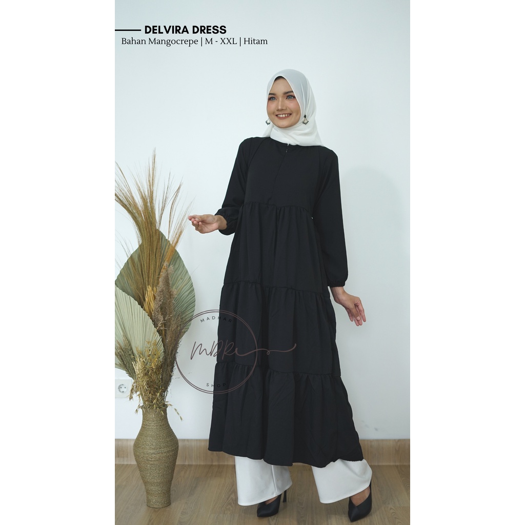 GAMIS WANITA BUSUI JUMBO Delvira Dress /Gamis Wanita Remaja Bahan Mango Creepe Terbaru Premium Adem Fit to XL / Fashion Muslim Kikinian Warna Army Mocca Hitam Dusty