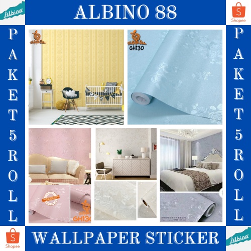 PAKET 5 ROLL Wallpaper Sticker Dinding Wallpaper Stiker Ruang Tamu Wallpaper Tembok Kamar Tidur 3d Karakter &amp; Elegant Murah MOTIF EMBOSSED