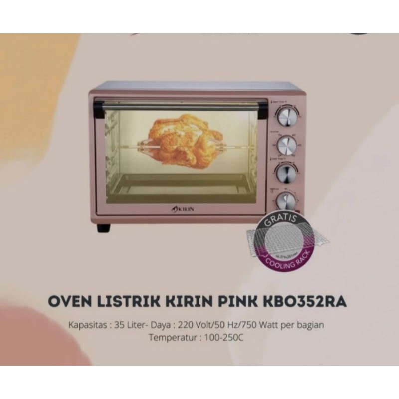 KIRIN OVEN LISTRIK KBO-352 RA PINL LOW WATT KAPASITAS 35 LITER