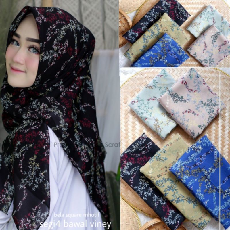 jilbab hijab kerudung segiempat motif CARNATION bahan viney japan