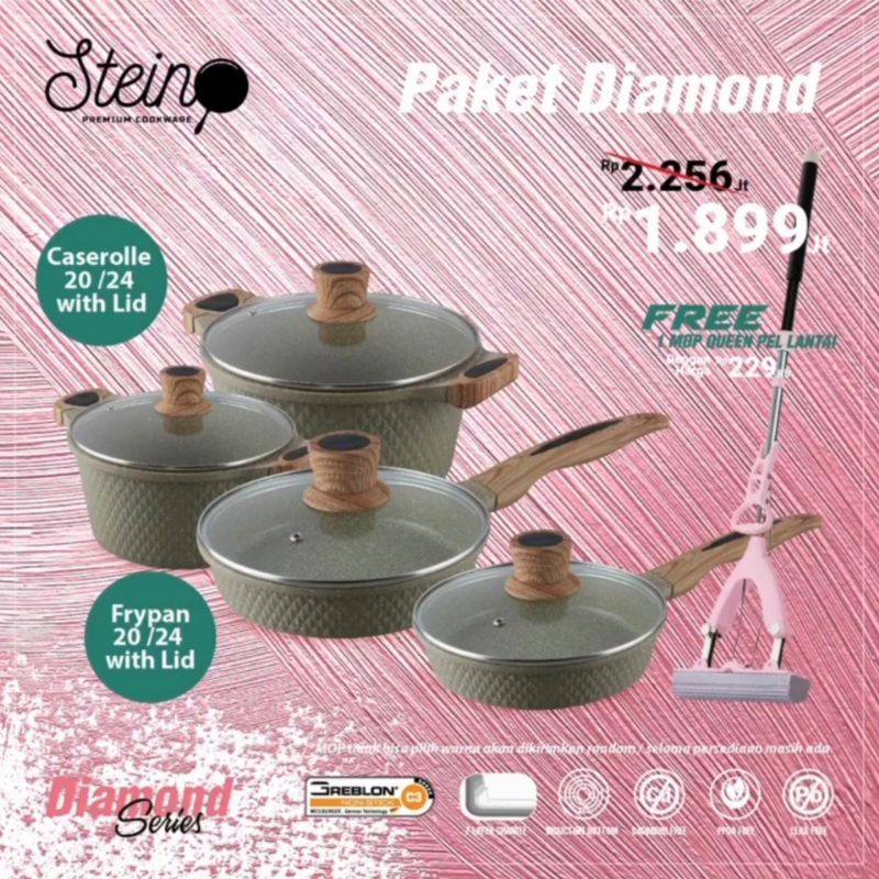 Paket Diamond Steincookware Stein Cook Ware Panci Wajan DIAMOND CASEROLLE FRYPAN free fryday/donut