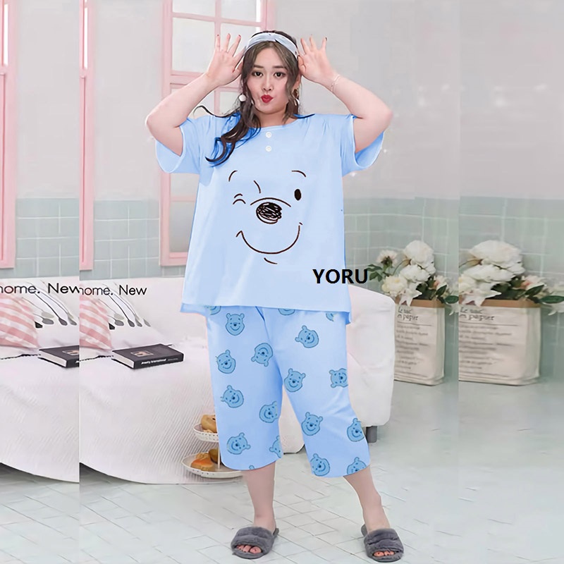 Pamelo Baju Tidur Jumbo Wanita 3/4 Bigsize Ld 120 Babydoll Celana Pendek Oversize Bahan Kaos