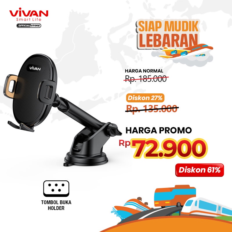 VIVAN Car Holder Universal CHS10 Rotasi 360° Pengunci Otomatis Untuk Ponsel 4.0 inch - 6.5 inch-Garansi 1 Tahun