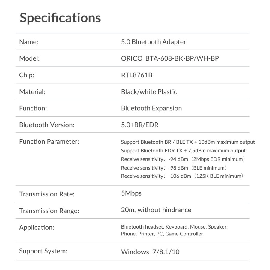 ORICO BTA-608 Bluetooth 5.0 Adapter