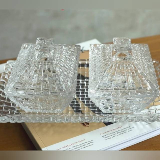 Murah  Toples kristal  segi+ tatakan set / Toples krristal Capodimonte/ Pajangan Kristal