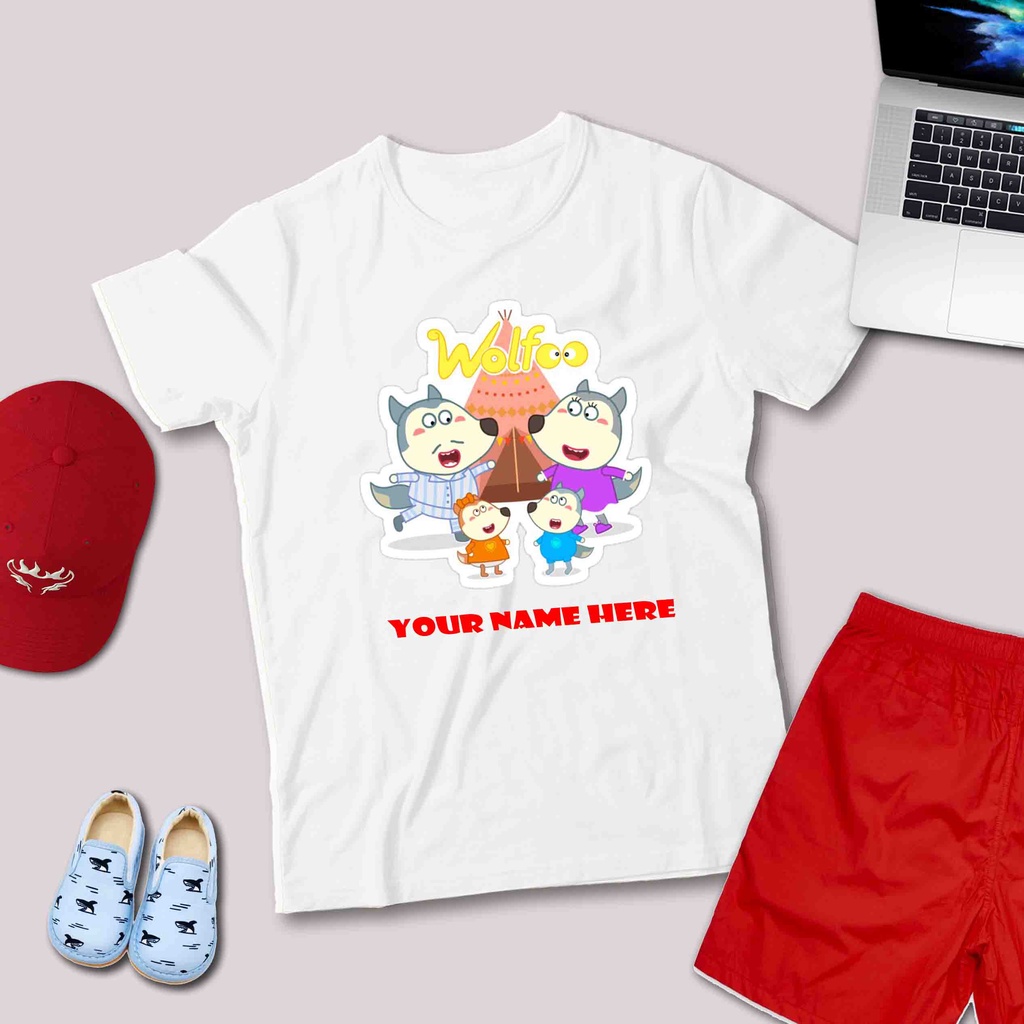 TREND BAJU KAOS ANAK LAKI PEREMPUAN Wolfoo Family | FREE CETAK NAMA | Premium Cotton atau Spandex