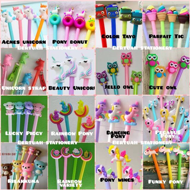 

PULPEN PEN GEL KEPALA LUCU KARAKTER SUPERHERO UNICORN PONY DORAEMON OWL ES KRIM ANGSA SATUAN